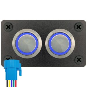 ProRide Metalen pulsschakelaar 12-24V OFF-(ON) - Inbouwpaneel tweevoudig - 22mm - IP67 - LED indicatie Blauw