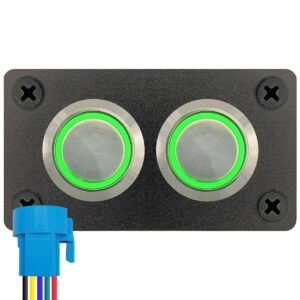 ProRide Metalen pulsschakelaar 12-24V OFF-(ON) - Inbouwpaneel tweevoudig - 22mm - IP67 - LED indicatie Groen