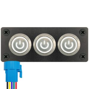 ProRide Metalen pulsschakelaar 12-24V OFF-(ON) - Inbouwpaneel drievoudig - 22mm - IP67 - LED indicatie Wit
