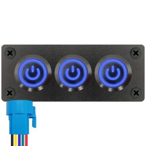 ProRide Metalen pulsschakelaar 12-24V OFF-(ON) - Inbouwpaneel drievoudig - 22mm - IP67 - LED indicatie Blauw