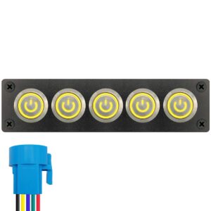 ProRide Metalen drukschakelaar 220V ON-OFF - Inbouwpaneel vijfvoudig - 22mm - IP67 - LED indicatie Geel