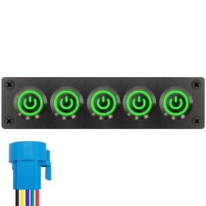 ProRide Metalen drukschakelaar 220V ON-OFF - Inbouwpaneel vijfvoudig - 22mm - IP67 - LED indicatie Groen