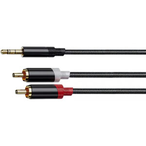 Nylon Audio Kabel - 3.5mm Jack naar RCA (L/R) - 3m - Verguld - Zwart