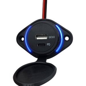 12V USB C Autolader 2 Poorten Opbouw - QC3.0 - QT037-2 - USB Stopcontact Auto, Boot en Camper - Blauw