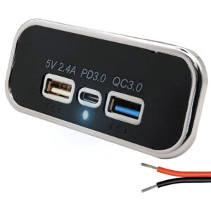 ProRide 12V USB C Autolader 3 Poorten Opbouw - 2x USB A + USB C Stopcontact Auto, Boot en Camper - QC3.0 Snellader - Complete set - Blauw