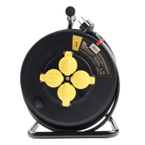 Technik Kabelhaspel 50 Meter - 4-Voudig - H07RN-F Industriele Kwaliteit - Haspel Verlengsnoer - Buiten en Binnen - 3x1.5mm - Zwart