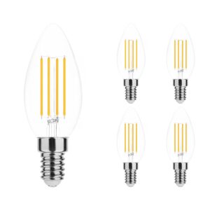 Modee E14 LED Filament Lamp 5.9W - 806lm - 4000K - Neutraal Wit - Dimbaar - LED Kaarslamp B35 - Vervangt 60W Gloeilamp - 5 stuks