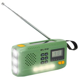 BLOW Noodradio Solar Opwindbaar - V2.0 - 2A 5V - Met Zaklamp + SOS-Signaal - Groen