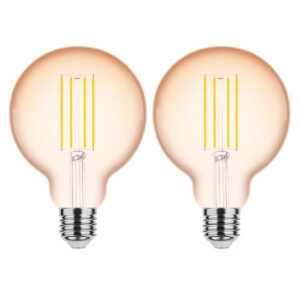 Modee E27 LED Lamp Dimbaar 4W - 300lm - 1800K - Warm Wit - LED Filament Amber Globe G95 - Vervangt 28W Halogeen Gloeilamp - 2 stuks
