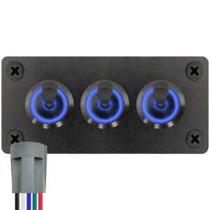 ProRide Metalen Tuimelschakelaar 12-24V OFF-ON - Drievoudig Inbouwpaneel - 16mm - LED indicatie Blauw