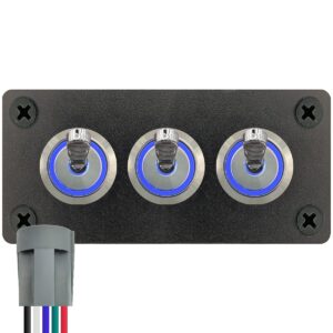 ProRide Metalen Tuimelschakelaar 12-24V OFF-ON - Drievoudig Inbouwpaneel - 16mm - LED indicatie Blauw