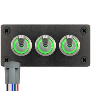 ProRide Metalen Tuimelschakelaar 12-24V OFF-ON - Drievoudig Inbouwpaneel - 16mm - LED indicatie Groen