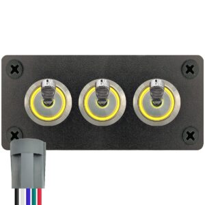 ProRide Metalen Tuimelschakelaar 12-24V OFF-ON - Drievoudig Inbouwpaneel - 16mm - LED indicatie Geel