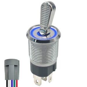 ProRide Metalen Tuimelschakelaar 12-24V OFF-ON met Aansluitkabel - Inbouw - 16mm - LED indicatie Blauw