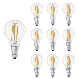 Ledvance LED Filament Kogellamp E14 - 3.4W 470lm 2700K 230V - Ø45mm - Geschikt voor kroonluchters, wandlampen, sfeerverlichting - 10 stuks