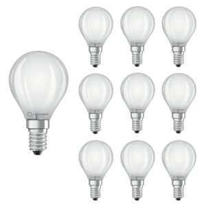 Ledvance LED Filament Kogellamp E14 - 4W 470lm 2700K 230V - Mat Glas - Ø45mm - Geschikt voor nachtlampen, horeca, hal - 10 stuks