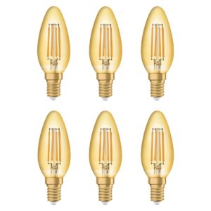 Osram Vintage 1906 LED Kaarslamp E14 - 4W 410lm 2400K Goudkleurig Glas - Ø35mm - Retro LED Kaarslamp - Voor Luxe Hotels, Restaurants & Woonkamers - 6 stuks