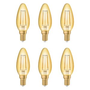 Osram Vintage 1906 LED Kaarslamp E14 - 1.5W 120lm 2400K Goudkleurig Glas - Ø35mm - Retro Kaarslamp - Geschikt voor Wandlampen & Hotels - 6 stuks