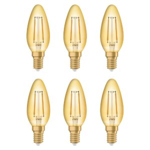 Osram Vintage 1906 LED Kaarslamp E14 - 2.5W 220lm 2400K Goudkleurig Glas - Ø35mm - Klassieke LED Kaarslamp - Perfect voor Kroonluchters & Restaurantverlichting - 6 stuks