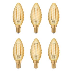 Osram Vintage 1906 LED Kaarslamp E14 - 2.5W 220lm 2400K Goudkleurig Glas - Ø35mm - Klassieke LED Kaarslamp - Perfect voor Kroonluchters & Restaurantverlichting - 6 stuks