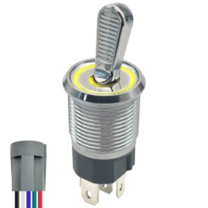 ProRide Metalen Tuimelschakelaar 12-24V OFF-ON met Aansluitkabel - Inbouw - 16mm - LED indicatie Geel