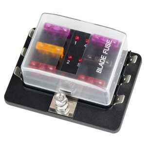 BLOW Zekeringhouder 6-voudig met LED Indicator - Inclusief 6 platte zekeringen (3A, 5A, 7.5A, 10A) - 12/24V