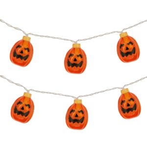 Halloween Lichtsnoer Pompoen Doorzichtig - 1.5 Meter - 10 LED Lampjes - Inclusief 2x AA Batterijen - Halloween Decoratie - Warm Wit Licht