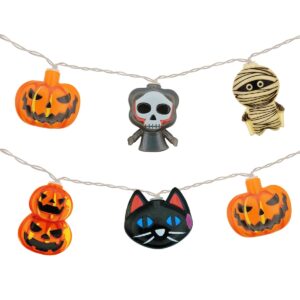 Halloween Lichtsnoer Gekleurd - 1.5 Meter - 10 LED Lampjes - Pompoen, Magere Hein, Mummie, Kat en Dubbele Pompoen - Inclusief Batterijen - Gekleurd Licht