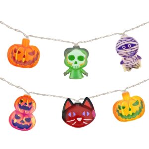 Halloween Lichtsnoer - 3 Meter - 20 LED Lampjes - Pompoen, Magere Hein, Mummie, Kat en Dubbele Pompoen -Inclusief Batterijen -  Gekleurd Licht