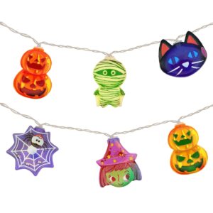 Halloween Lichtsnoer Gekleurd - 1.5 Meter - 10 LED Lampjes - Pompoen, Heks, Mummie, Kat - Inclusief Batterijen - Gekleurd Licht