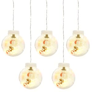 Kerstdecoratie Lichtslinger 3 Meter - 10 Verlichtte Kerstballen met Sneeuwpop - USB - Warm Wit