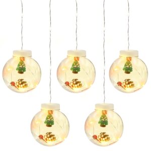 Kerstdecoratie Lichtslinger 3 Meter - 10 Verlichtte Kerstballen met Denneboom - USB - Warm Wit