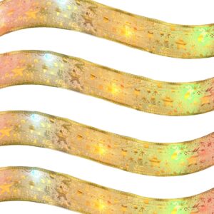 Kerstlint met Verlichting - 10m - Lint voor in de Kerstboom - Inclusief Batterijen - RGB Licht - Goud