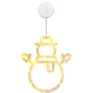 Kerstverlichting Raam Sneeuwpop Met Twee Armen - 20x18cm - Inclusief Batterijen - Kerstversiering met Zuignap