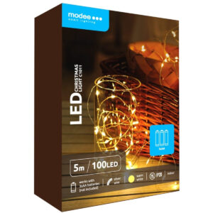 Modee Lichtsnoer Kerst 5 Meter - Kerstverlichting voor Binnen - Inclusief 3xAA Batterijen - 100 LED Lampjes IP20 - 3000K - Warm Wit Licht - 5 stuks