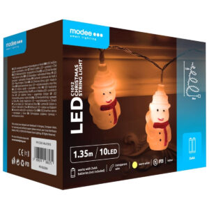 Modee Lichtsnoer Kerst Sneeuwmannen 1.35 Meter - Kerstverlichting voor Binnen - Inclusief 2xAA Batterijen - 10 LED Lampjes IP20 - 2700K - Warm Wit Licht - 5 stuks