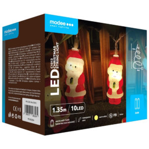 Modee Lichtsnoer Kerstmannen 1.35 Meter - Kerstverlichting voor Binnen - Inclusief 3xAA Batterijen - 10 LED Lampjes IP20 - 2700K - Warm Wit Licht - 5 stuks