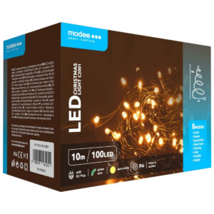 Modee Lichtsnoer Kerst 10 Meter - Kerstverlichting voor Buiten en Binnen - 100 LED Lampjes 8 Lichtstanden - IP44 - 2550K - Warm Wit Licht - 5 stuks