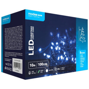 Modee Lichtsnoer Kerst 10 Meter - Kerstverlichting voor Buiten en Binnen - 100 LED Lampjes 8 Lichtstanden - IP44 - 10.000K - Koud Wit Licht - 3 stuks