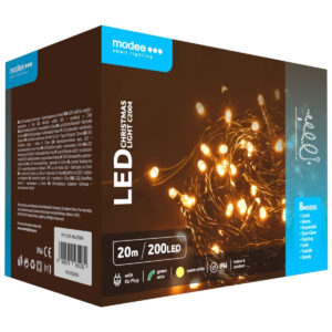 Modee Lichtsnoer Kerst 20 Meter - Kerstverlichting voor Buiten en Binnen - 200 LED Lampjes 8 Lichtstanden - IP44 - 2550K - Warm Wit Licht - 3 stuks