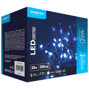 Modee Lichtsnoer Kerst 20 Meter - Kerstverlichting voor Buiten en Binnen - 200 LED Lampjes 8 Lichtstanden - IP44 - 10.000K - Koud Wit Licht - 5 stuks
