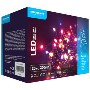 Modee Lichtsnoer Kerst 20 Meter - Kerstverlichting voor Buiten en Binnen - 200 LED Lampjes 8 Lichtstanden - IP44 - Gekleurd Licht RGB - Per stuk