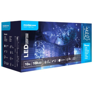 Modee Lichtsnoer Kerst 10 Meter - Kerstverlichting voor Buiten en Binnen - 100 LED Lampjes 8 Lichtstanden - IP44 - 10.000K - Koud Wit Licht - 3 stuks