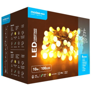Modee Lichtsnoer Kerst 10 Meter - Kerstverlichting voor Buiten en Binnen - 100 LED Lampjes 8 Lichtstanden - IP44 - 2550K - Warm Wit Licht - 5 stuks