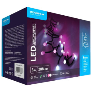 Modee Lichtsnoer Kerst 3 Meter – Buiten en Binnen – 288 LED Lampjes – Cluster Kerstverlichting – 8 Standen – Roze en Koud Wit - 5 stuks
