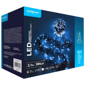 Modee Lichtsnoer Kerst 2.1 Meter - Buiten en Binnen - 384 LED Lampjes - Cluster Kerstverlichting - 8 Standen - Koud Wit - 5 stuks
