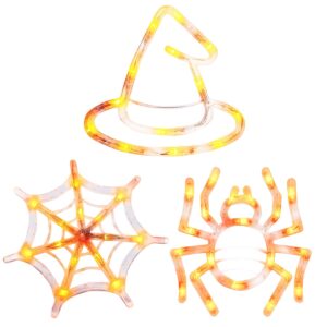 Halloween Verlichting Raam Set - 20 cm - Heksenhoed, Spinnenweb, Spin - Met Zuignap - 3 stuks