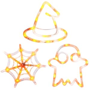 Halloween Verlichting Raam Set - 20 cm - Heksenhoed, Spinnenweb, Spook - Met Zuignap - 3 stuks