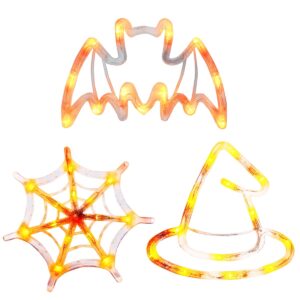 Halloween Verlichting Raam Set - 20 cm - Heksenhoed, Spinnenweb, Vleermuis - Met Zuignap - 3 stuks