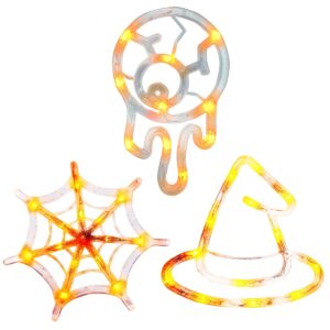 Halloween Verlichting Raam Set - 20 cm - Heksenhoed, Spinnenweb, Oogbal - Met Zuignap - 3 stuks